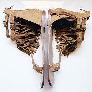 JustFab Brown Flat Fringe Ankle Sandal